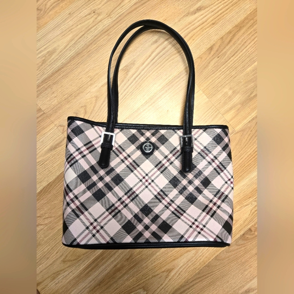 Giani Bernini Pink and Black Plaid Tote NWOT